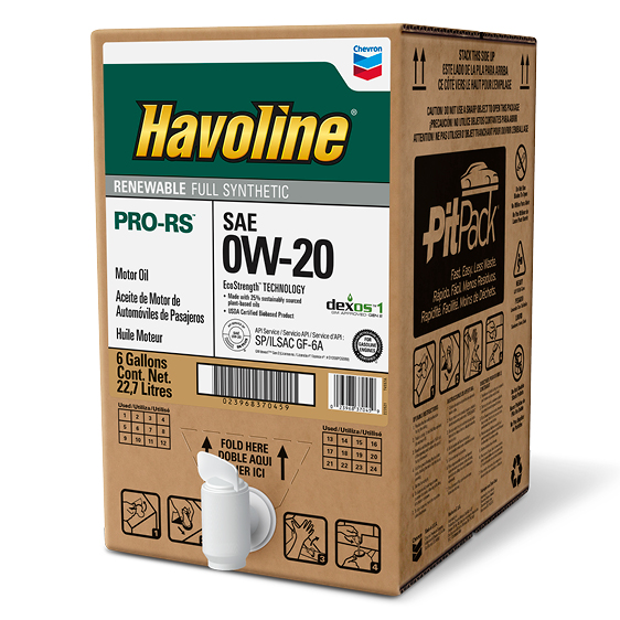 Havoline PRO-RS Renewable Full Synthetic Motor Oil 0W-20 Pit Pack