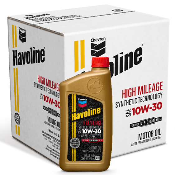 Havoline High Mileage Synthetic Technology Motor Oil 10W-30 Quart Case